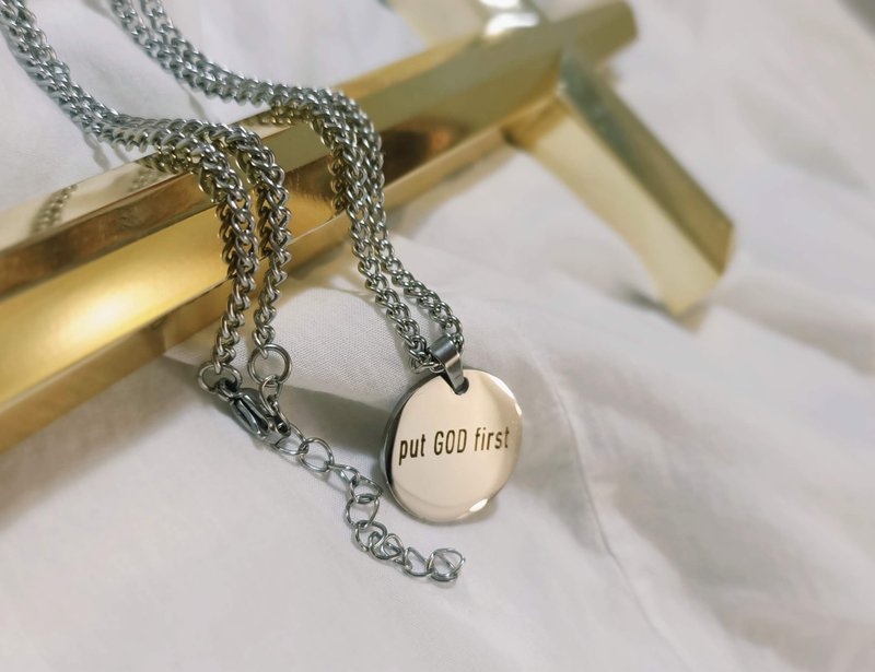 男女钛钢put God first圆牌项链/福音礼品/基督教 - 项链 - 其他金属 