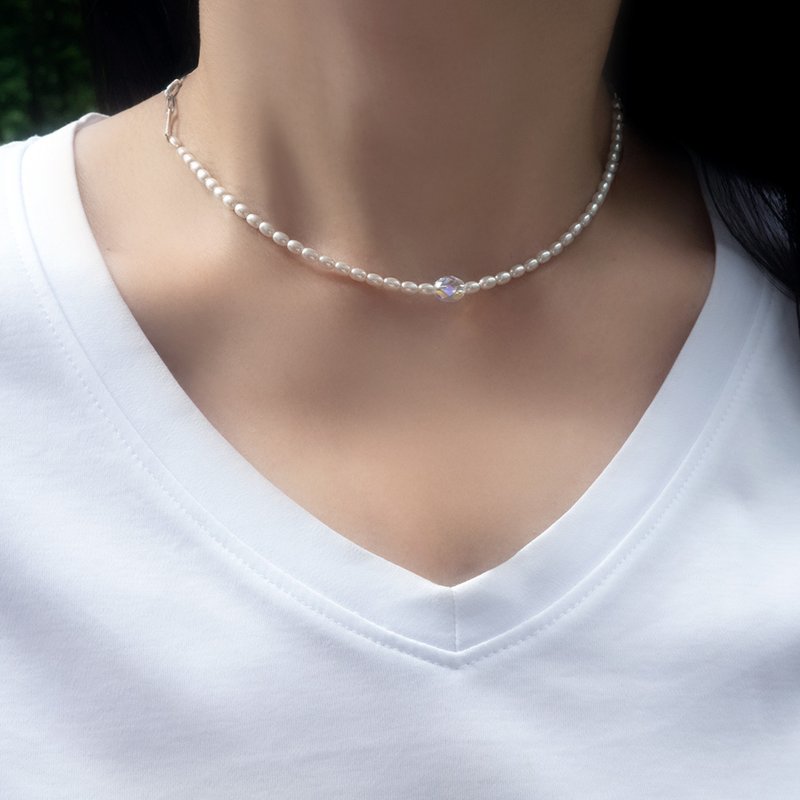 白晶璀璨迷你珍珠颈链 送礼 项链 珍珠项链 - 项链 - 水晶 白色