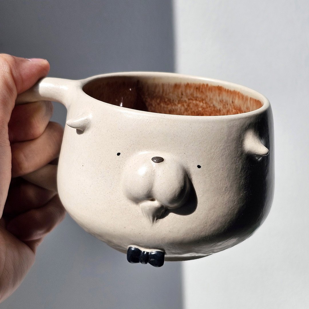 White fluffy dog cup, Bond. Handmade ceramic mug. - 咖啡杯/马克杯 - 陶 