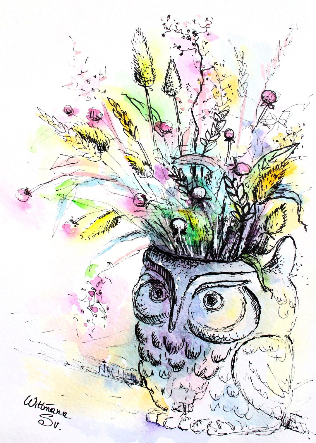Watercolor flower painting impressionist / Floral painting water color art - 墙贴/壁贴 - 纸 白色