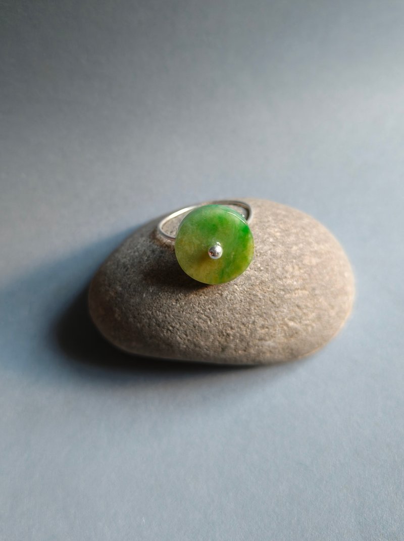 ore设计 天然缅甸皇家绿平安扣翡翠13*1.8mm  银戒指 - 戒指 - 宝石 绿色