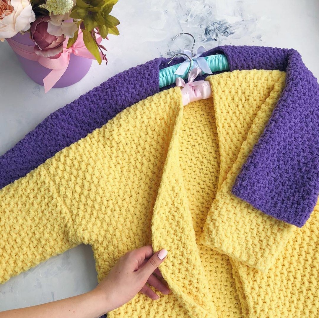 Knitted plush cardigan. Color soft womens cardigan with 3/4 sleeves - 女装针织衫/毛衣 - 其他材质 