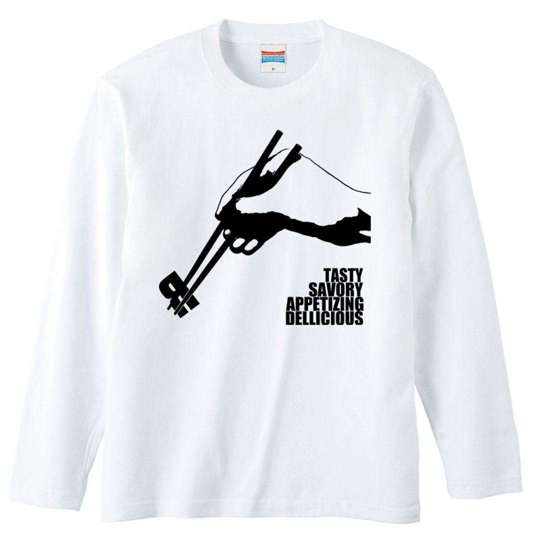 Long sleeve T-shirt / Tasty chopsticks - 男装上衣/T 恤 - 棉 白色