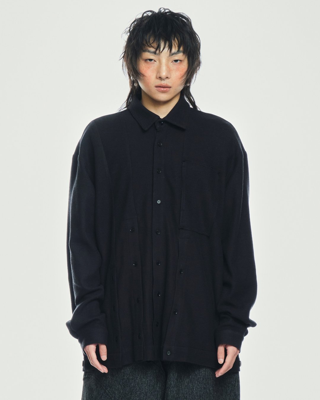 Multi Button Shirt - 男装衬衫 - 压克力 黑色