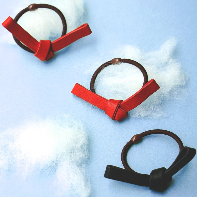 松子 蝴蝶结发圈 手工 皮革 红 黑 - 发饰 - 真皮 多色