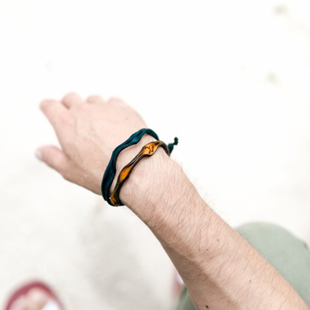 Leather bracelet / double roll Men's - 手链/手环 - 真皮 黄色