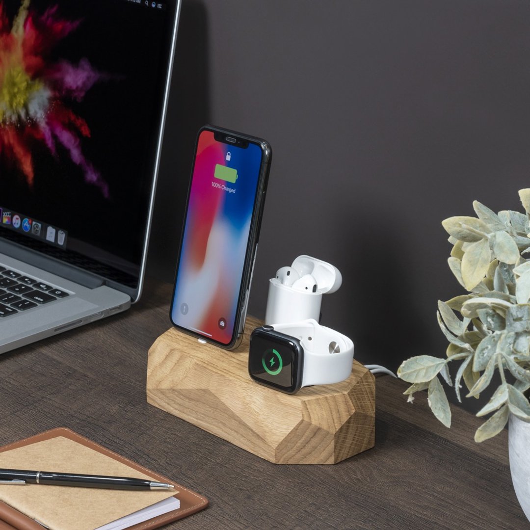 三合一iPhone、Apple Watch、Airpods的充电器 苹果充电 充电座 - 充电宝/传输线 - 木头 咖啡色