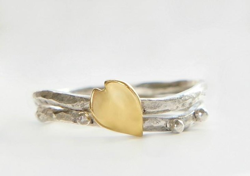 Cherry petals ring 2 pcs 18k Silver - 戒指 - 其他金属 金色