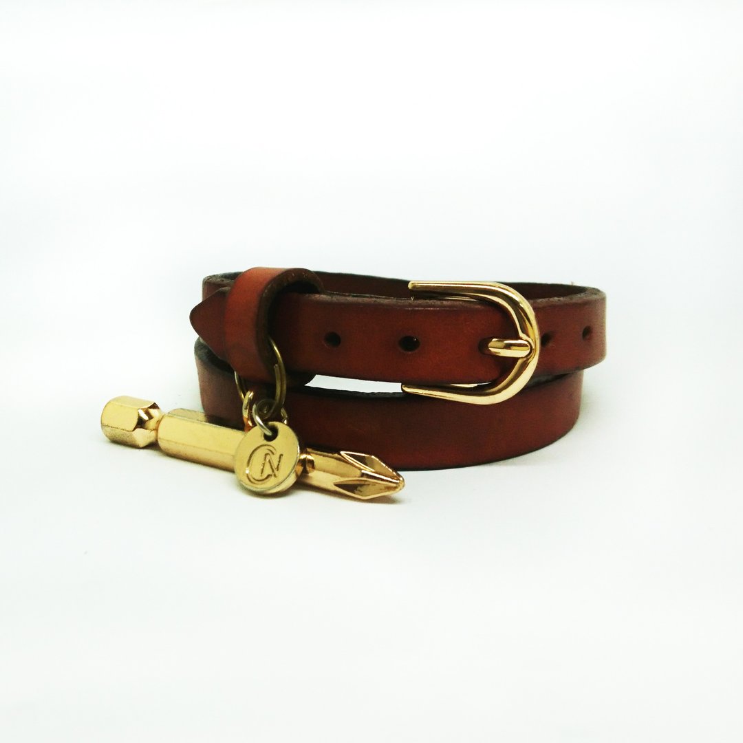 S1 gold brown bracelet and necklace - 手链/手环 - 真皮 咖啡色