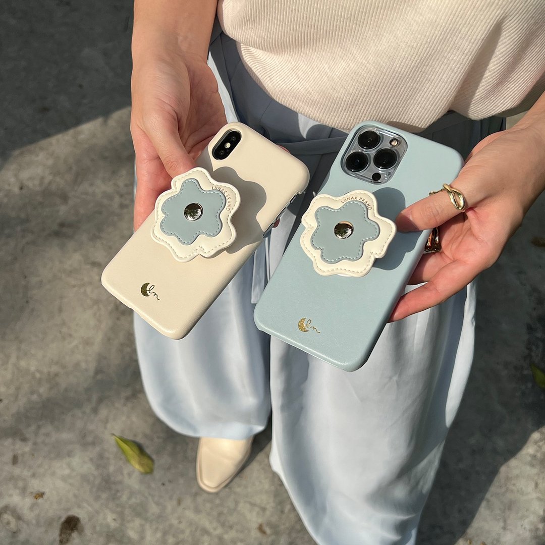 Vegan leather phone set : bloom collection ( forget me not ) - 手机壳/手机套 - 人造皮革 蓝色