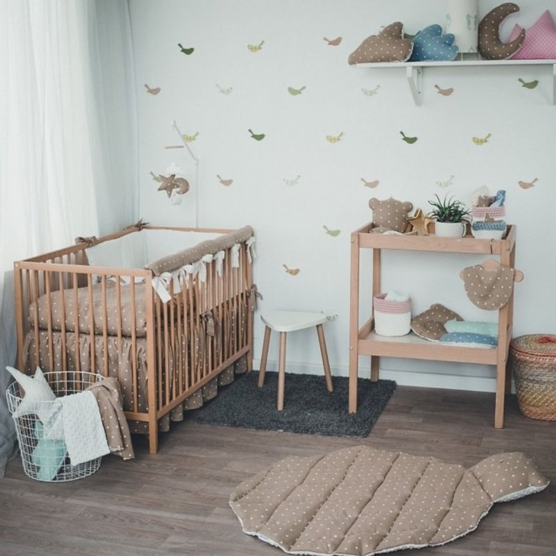 Pastel brown baby bedding set, linnen pillow and duvet cover, rail cover, bumper, bed skirt, bed sheet - 其他 - 棉．麻 咖啡色