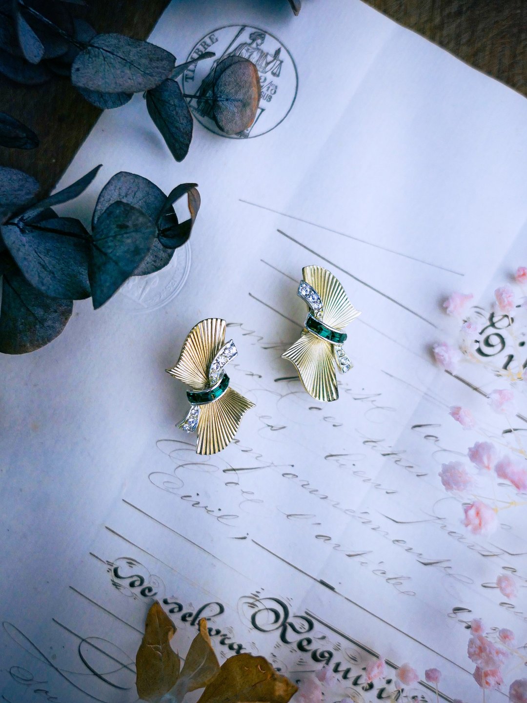 Coro 裙摆飘逸缎带耳环—美国古董首饰 Vintage Jewelry - 耳环/耳夹 - 其他金属 