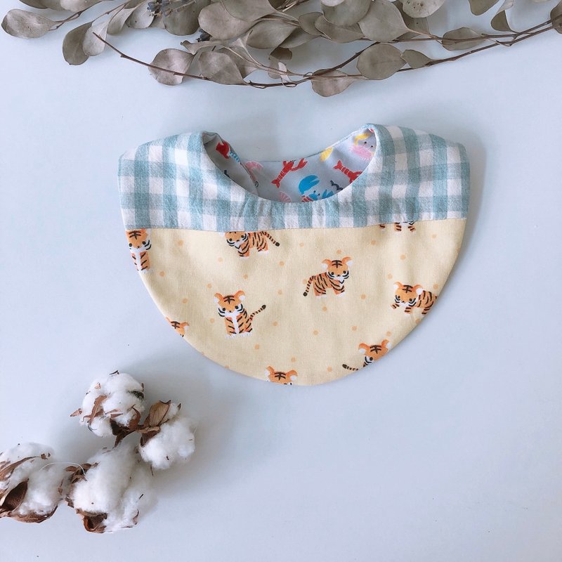 岛森家 / 围兜兜 / 双面 / 拼接 / 双扣 / 虎 - 围嘴/口水巾 - 棉．麻 黄色