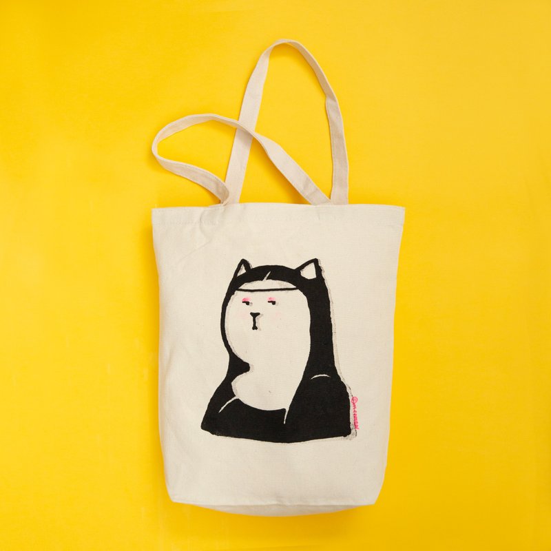 微瑕疵品出清双面手工绢印古典美猫原色帆布袋 - 侧背包/斜挎包 - 其他材质 多色