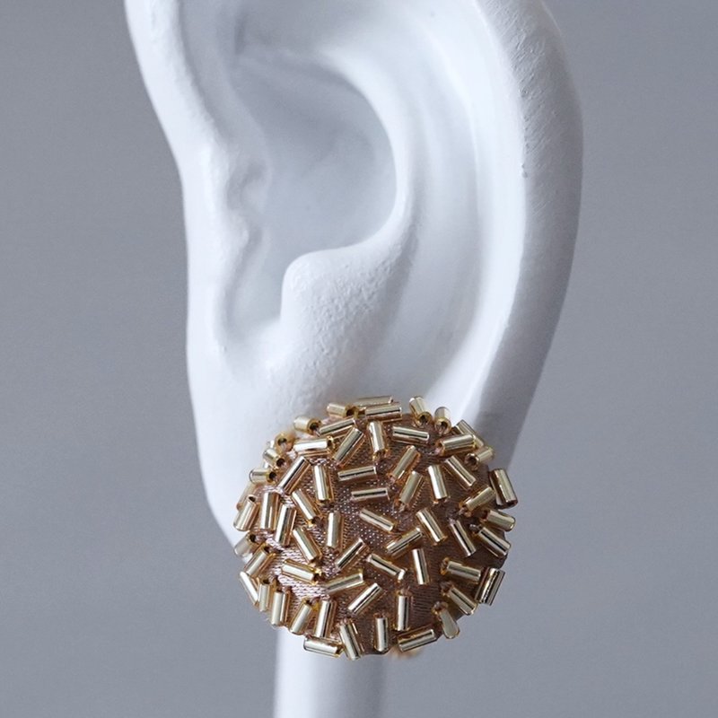 耳夹 散落 3 圆形 竹珠 金色 香槟色 无镍耳夹 大尺寸 独一无二 珠饰 - 耳环/耳夹 - 玻璃 金色