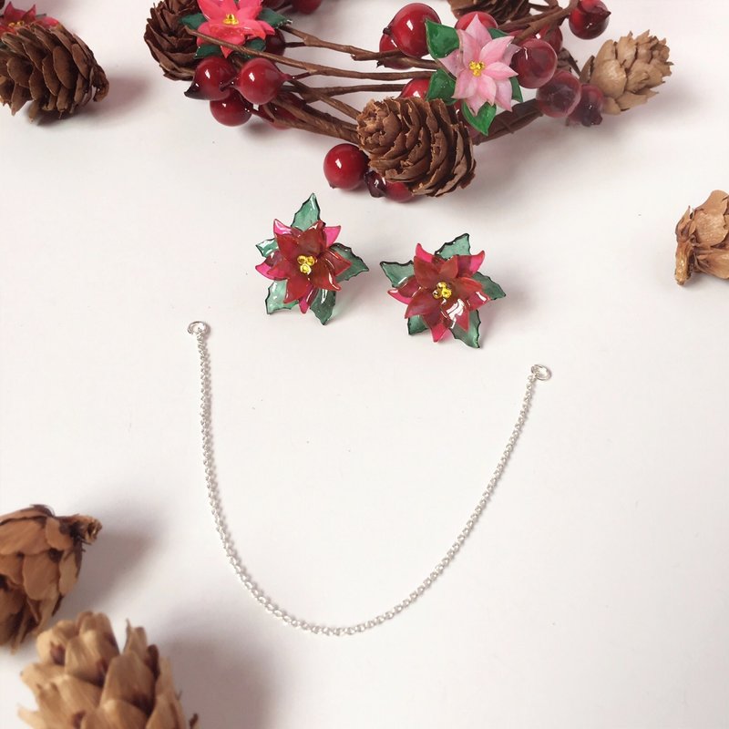 ‘圣诞限定’ 手绘多瓣立体圣诞红圣诞花闪石链子多用途领针胸针心口针 圣诞 礼物 限量品 - 胸针 - 塑料 红色