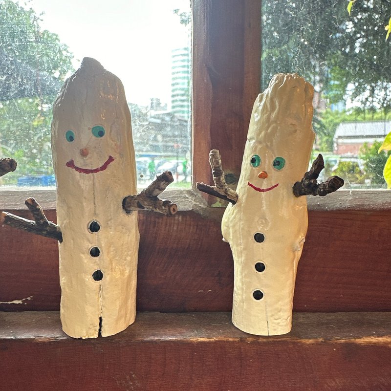 手作温限定 自然系木头雪人宝宝 一组五入 - 摆饰 - 木头 