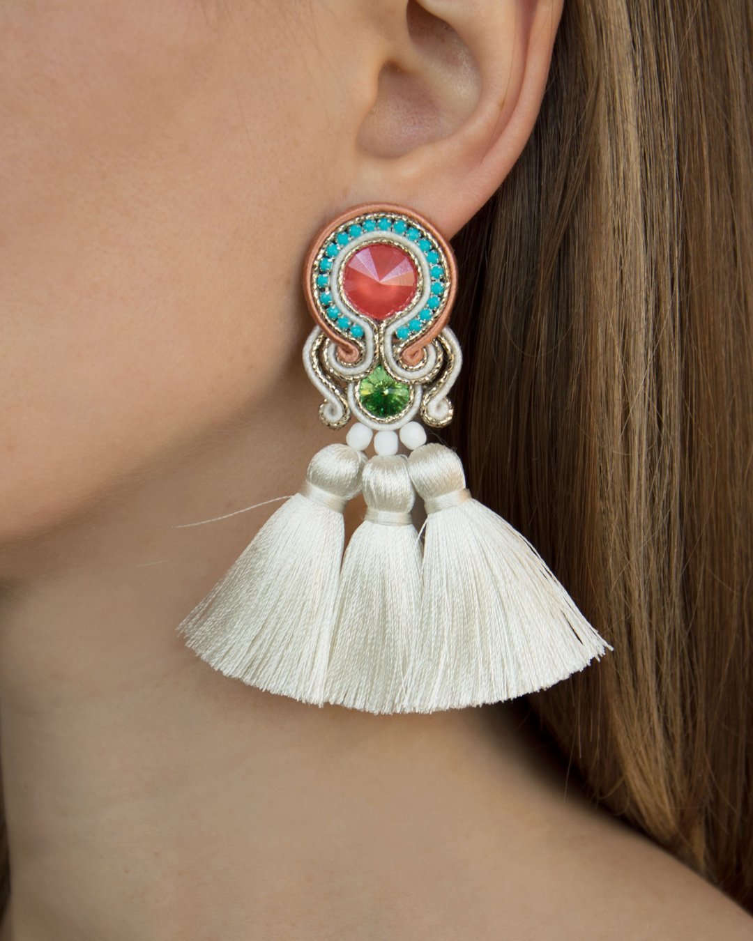 Earrings Earrings with tassels in multicolor Christmas Gift Wrapping - 耳环/耳夹 - 其他材质 多色