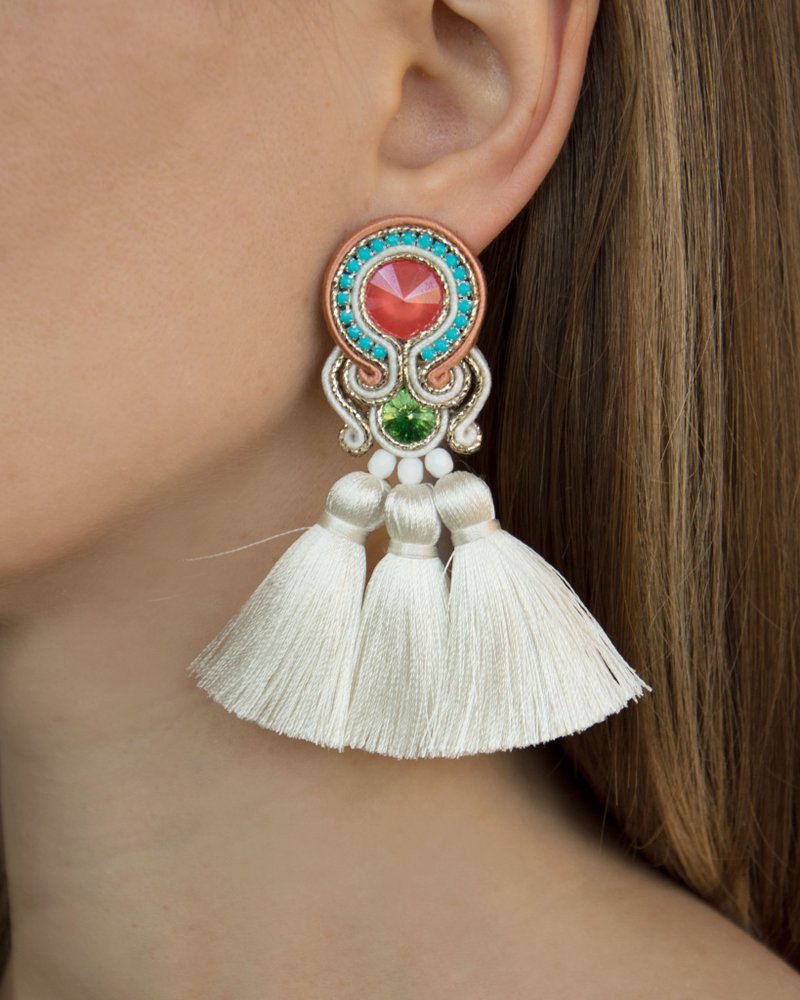 Earrings Earrings with tassels in multicolor Christmas Gift Wrapping - 耳环/耳夹 - 其他材质 多色