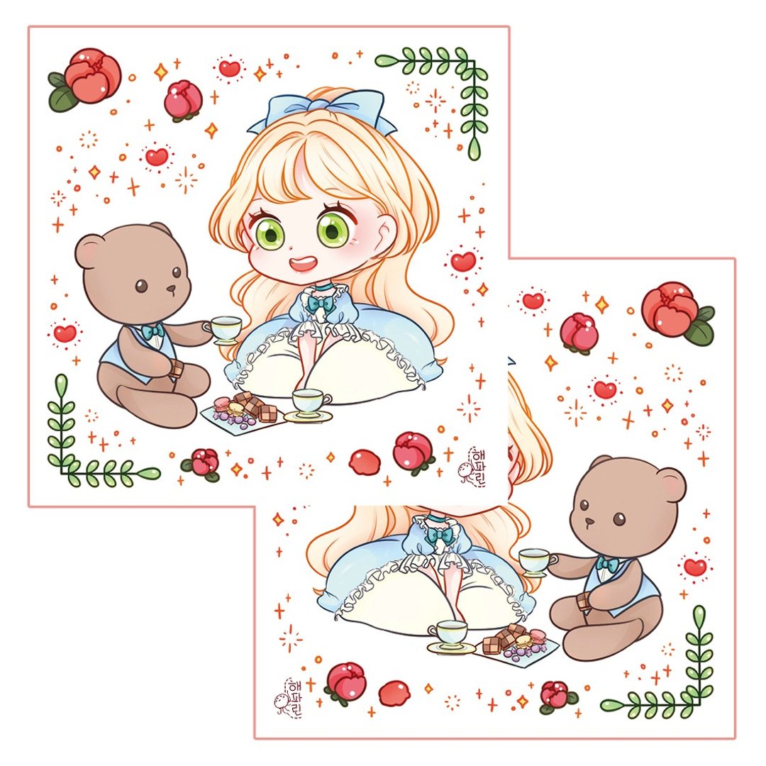 Tea time Girl - 2种混搭可爱贴纸 (haeparine) 人物贴纸 - 贴纸 - 纸 蓝色
