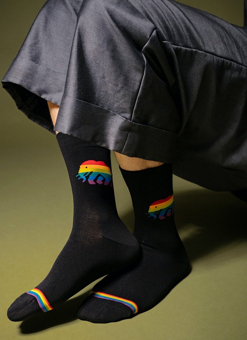 彩虹袜子 男女情侣中筒袜 个性小象卡通图案 棉袜学院风 - 袜子 - 棉．麻 黑色