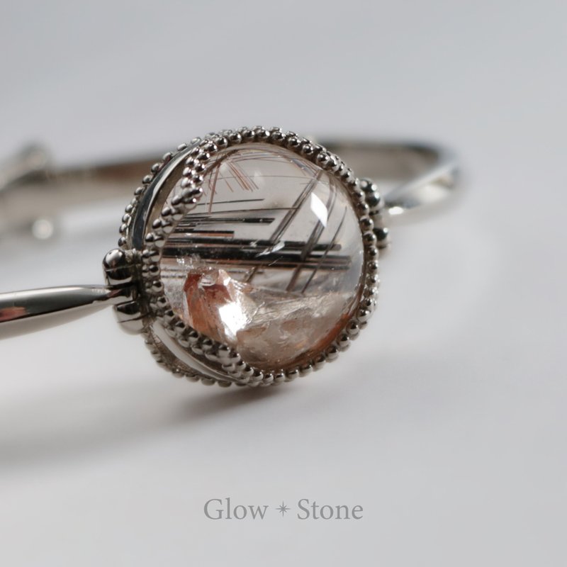 金红石 (银发) 共生橘色晶中晶山 手镯 - 手链/手环 - 水晶 卡其色