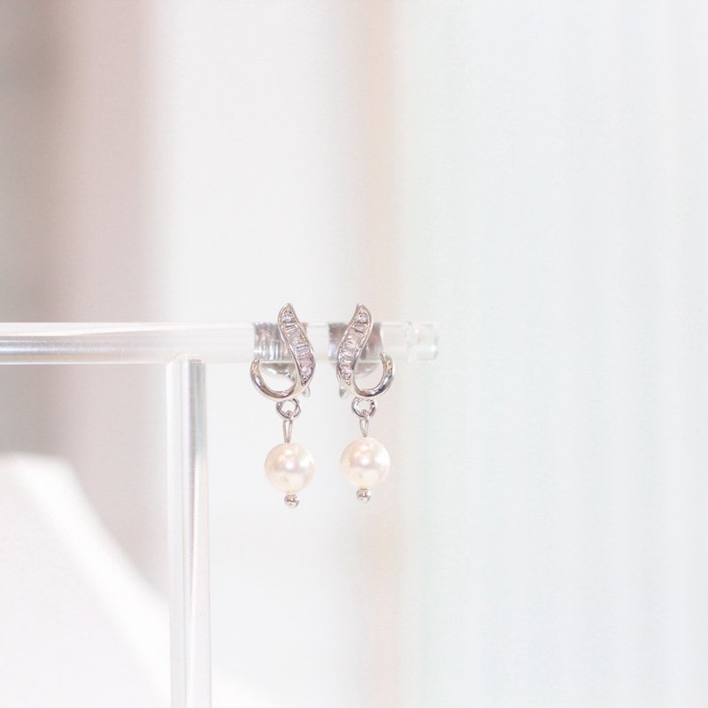 婚礼花嫁 |　Bridal Blooml | 夹式耳环 - 耳环/耳夹 - 珍珠 银色