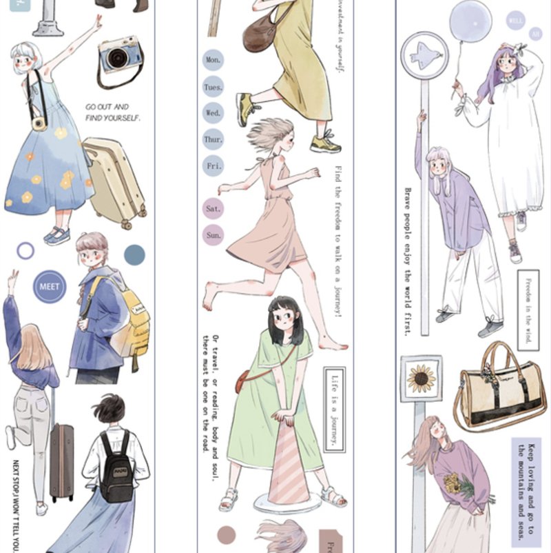 走走停停 旅行中や 塩顏繪畫 PET 和紙膠帶 6米卷 - 纸胶带 - 其他材质 多色