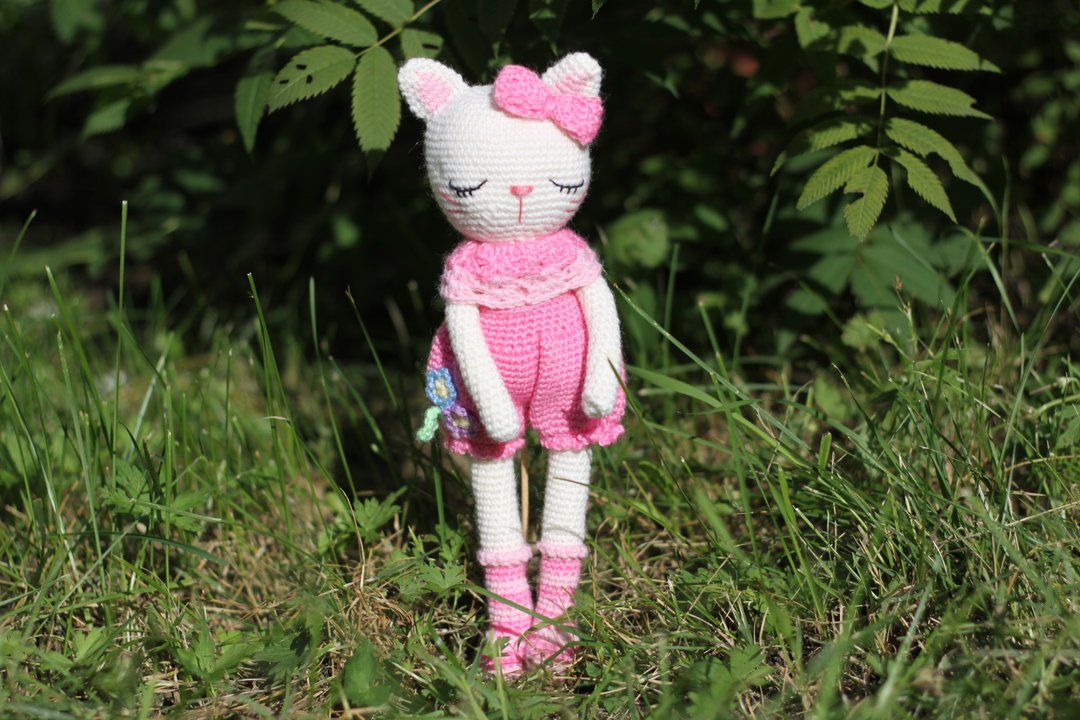 Crochet cat white, Crochet cat Stuffed, toy knitted cat, Big soft cat - 玩具/玩偶 - 羊毛 