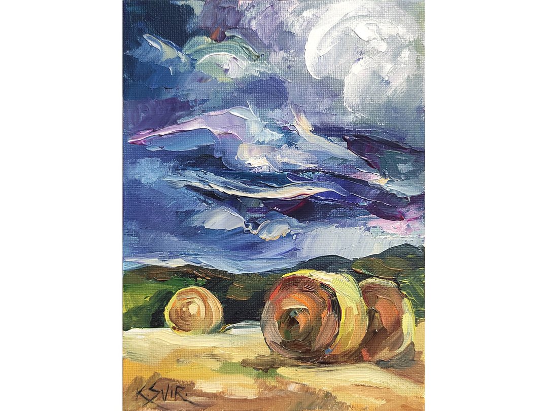 Farm Painting Texas Original Art Skyline Painting Impasto Wall Art Small Artwork - 海报/装饰画/版画 - 其他材质 多色