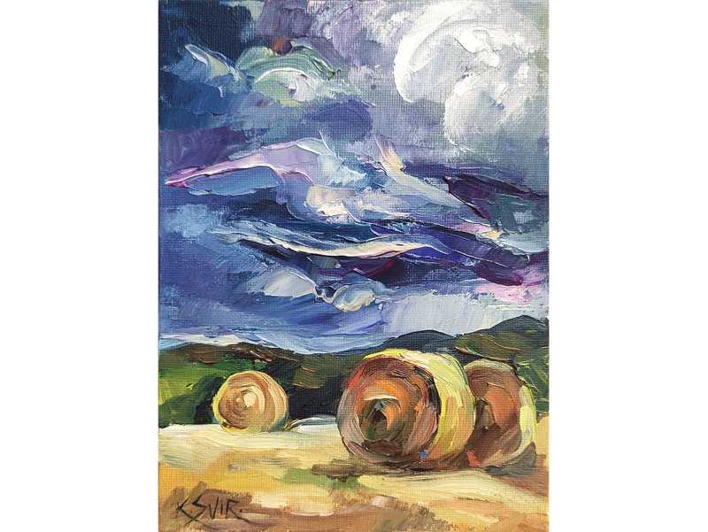 Farm Painting Texas Original Art Skyline Painting Impasto Wall Art Small Artwork - 海报/装饰画/版画 - 其他材质 多色