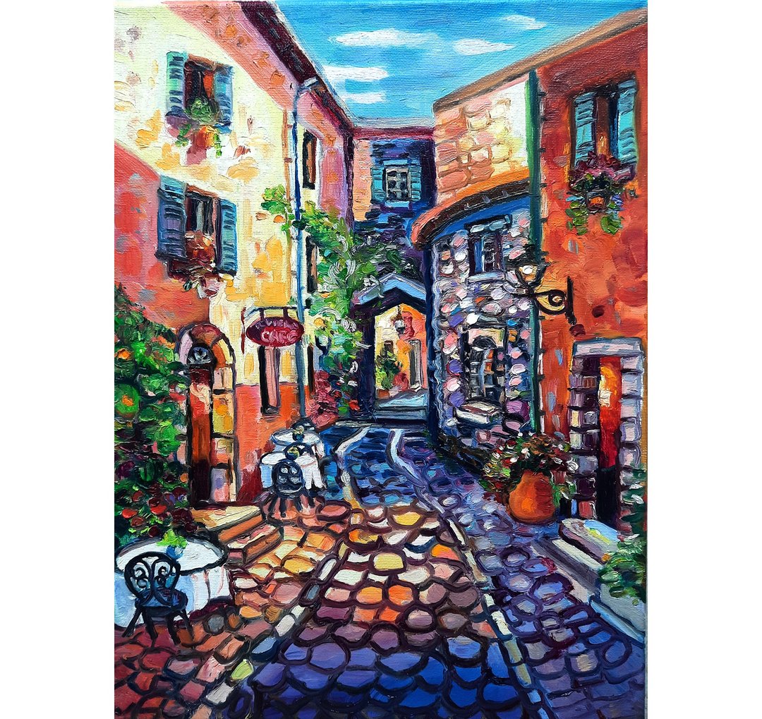 城市绘画意大利艺术原创艺术油画布面油画 - 墙贴/壁贴 - 其他材质 紫色