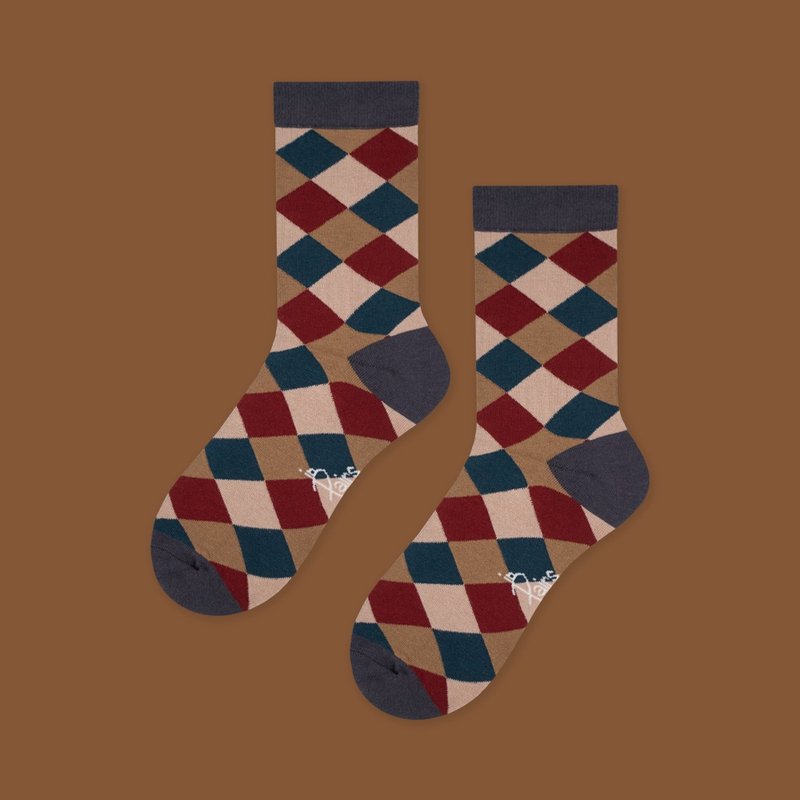in Pairs | 菱格中筒袜-灰 - 袜子 - 棉 多色