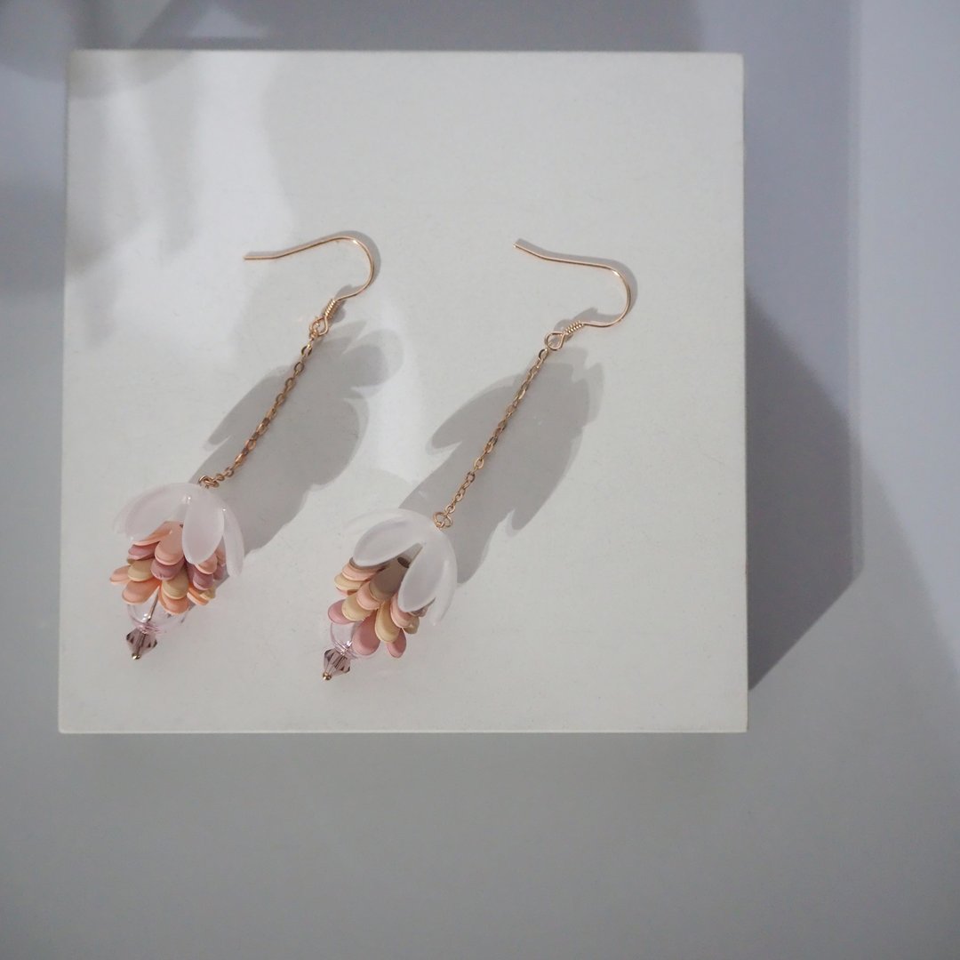 日本初桜开限定系列 | 18K玫瑰金樱花耳环 | SAKURA 串珠手工饰品 - 耳环/耳夹 - 玫瑰金 粉红色