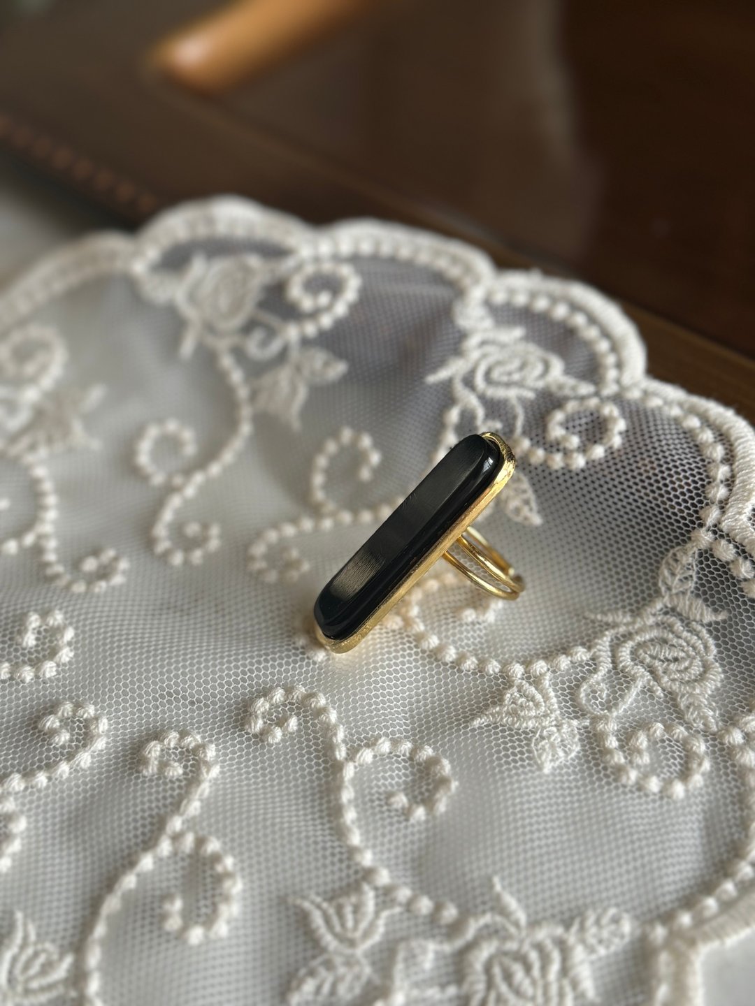 中古稀有品 Christian Dior 70年代产 黑玛瑙 开口 戒指 迪奥 - 戒指 - 其他金属 黑色