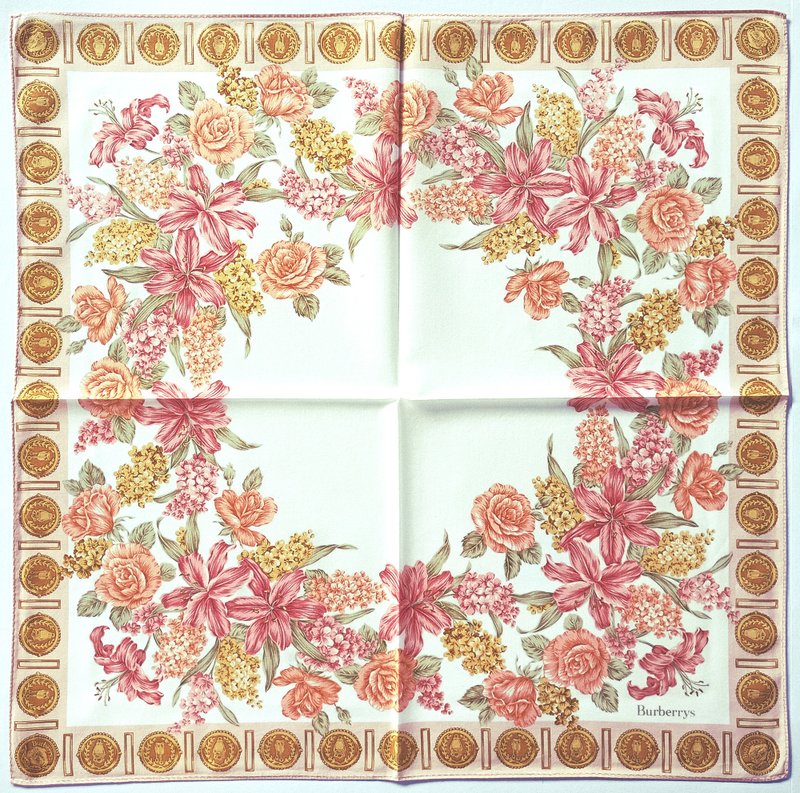 Burberry 复古手帕 花卉与纹章图案 20 x 19.5 英寸。 - 手帕/方巾 - 棉．麻 粉红色