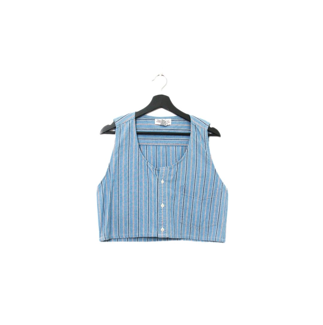 Back to Green- 再制水洗丹宁条纹背心 牛仔蓝tt-01 vintage vest - 女装背心 - 棉 