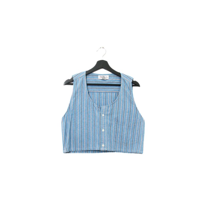 Back to Green- 再制水洗丹宁条纹背心 牛仔蓝tt-01 vintage vest - 女装背心 - 棉．麻 