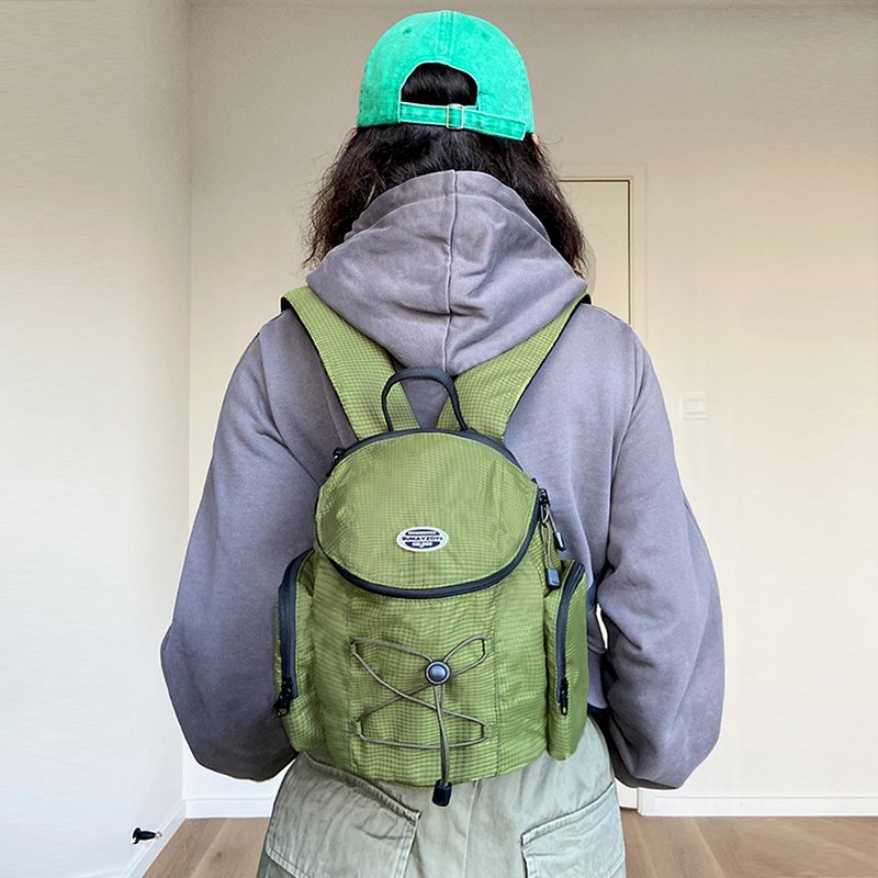 古着司康系列 迷你mini款 双线细格纹 复古款 双肩后背包 花园绿 - 后背包/双肩包 - 尼龙 红色