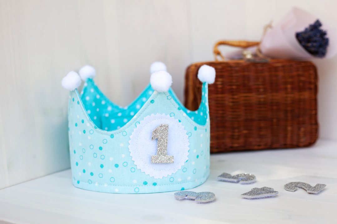 Baby Crown, Blue Play Crown, Pretend Play Crown, Party Hat, 1st Birthday Crown - 帽子 - 棉 蓝色