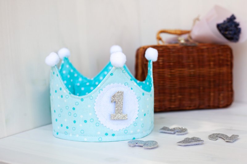 Baby Crown, Blue Play Crown, Pretend Play Crown, Party Hat, 1st Birthday Crown - 帽子 - 棉．麻 蓝色