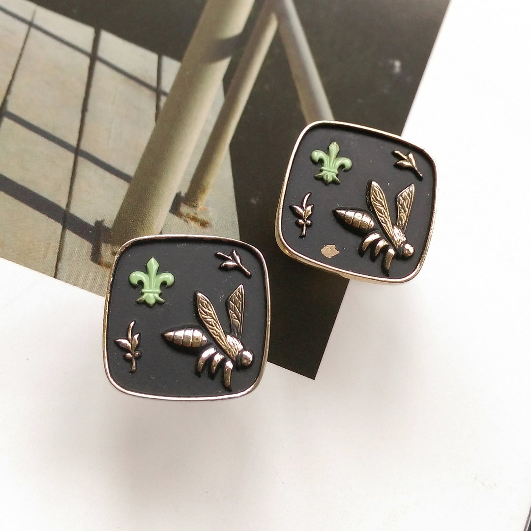 Vintage Jewelry Cufflinks 美国 鸢尾花纹 蜜蜂 袖扣 - 袖扣 - 其他金属 金色