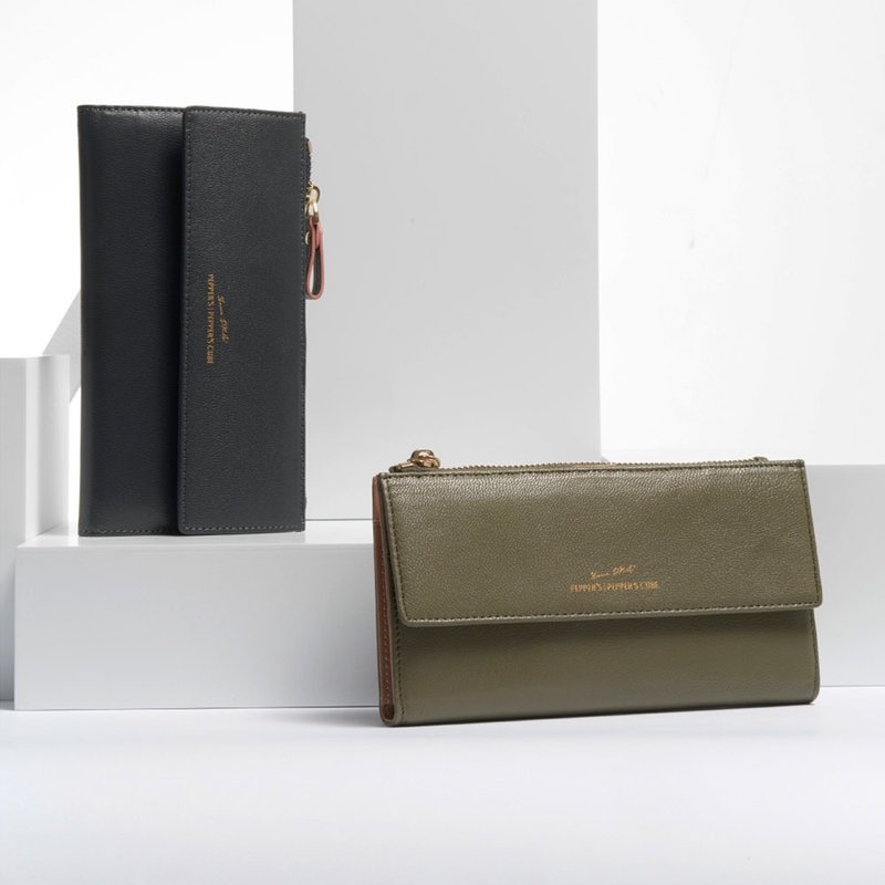 GOLD 羊皮撞色长夹 - 午夜蓝/沼绿色 - 皮夹/钱包 - 真皮 多色