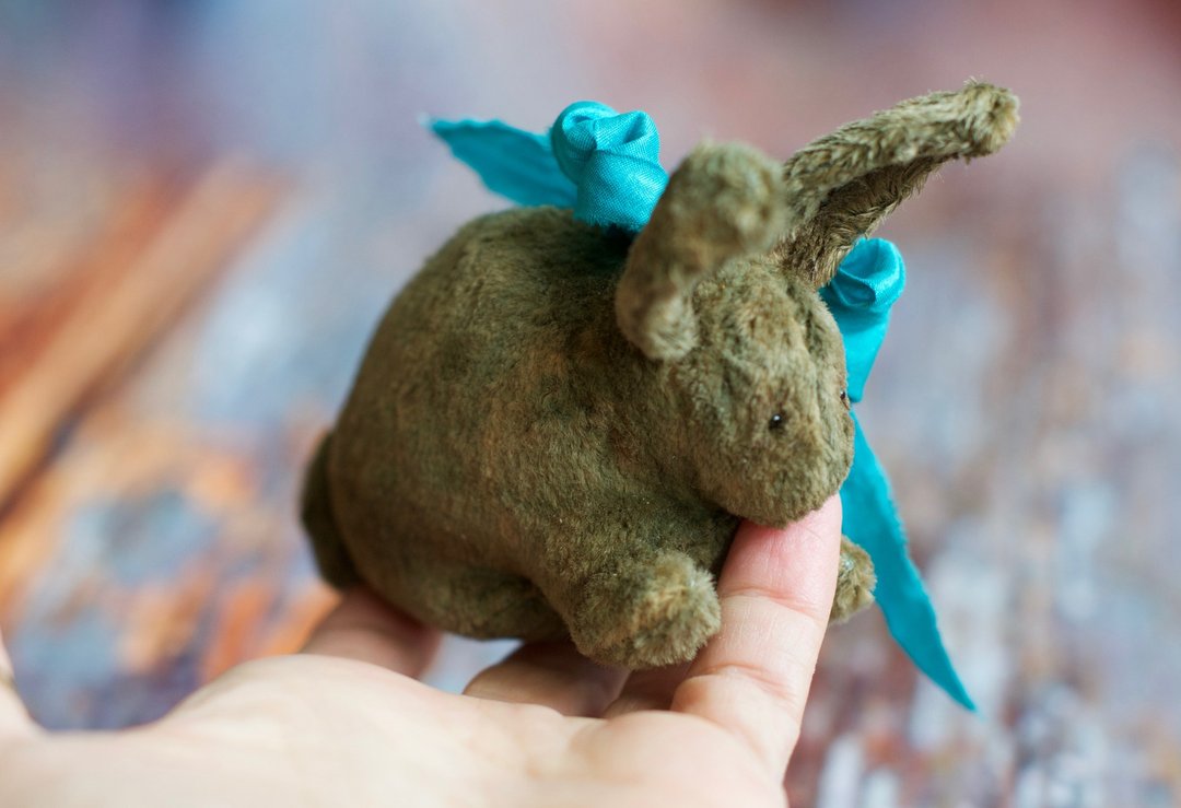 Small plush bunny in vintage style 2023 year symbol - 玩偶/公仔 - 其他材质 绿色
