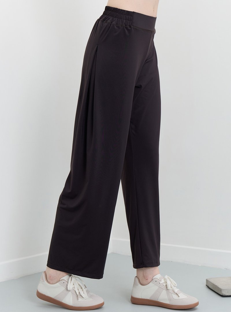 【S2N】FREE SOUL 松紧合褶轻盈宽裤_Dark Coffee B539 - 女装瑜珈服 - 尼龙 咖啡色