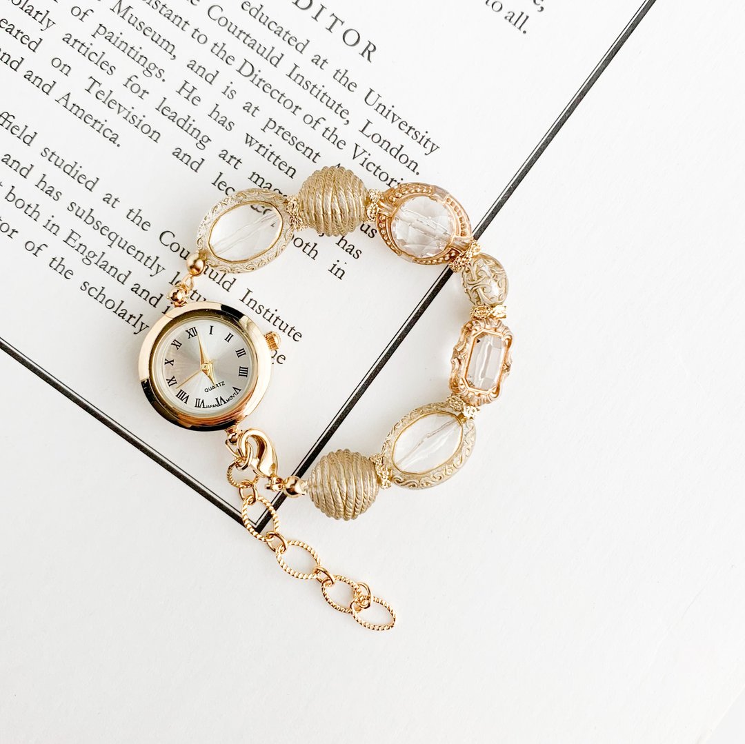 Flavia / Acrylic beads bracelet watch LI069 - 女表 - 压克力 金色