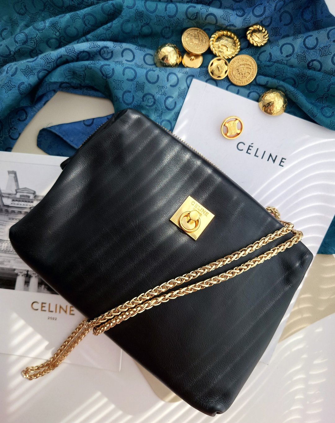 中古美品 CELINE 黑链条包化妆包云朵包斜背包斜挎包手拿包单肩包 - 侧背包/斜挎包 - 真皮 黑色