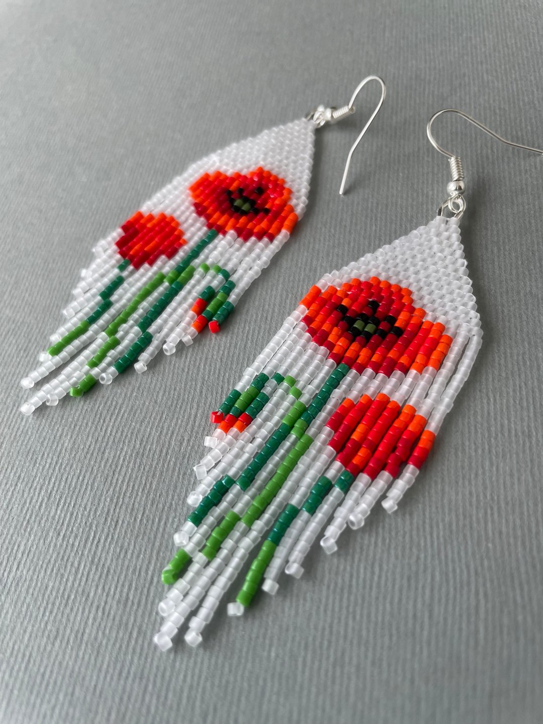 Beaded Poppy Earrings with fringe PDF pattern for miyuki delica 11/0 seed beads - 其他数码商品 - 其他材质 