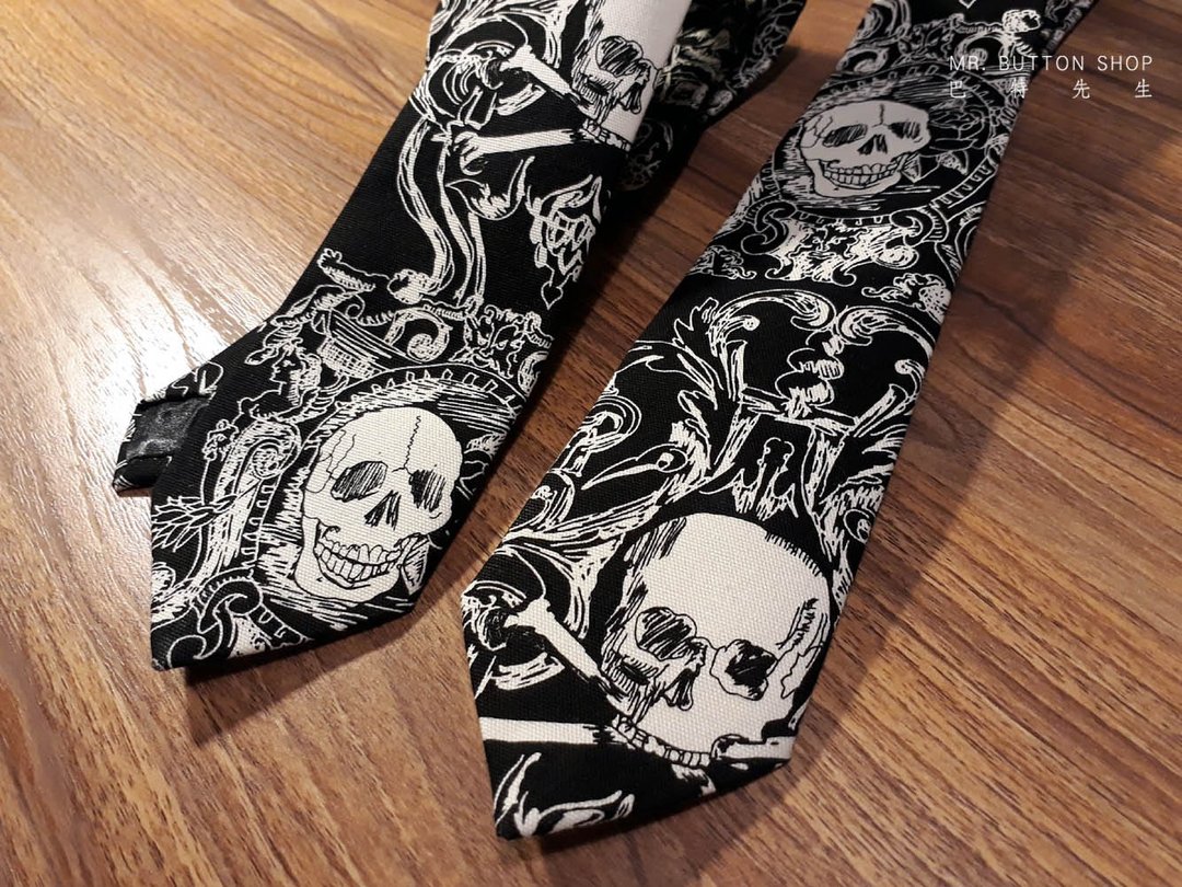 黑白骷颅 插画家系列领带 Neckties - 领带/领带夹 - 棉 黑色