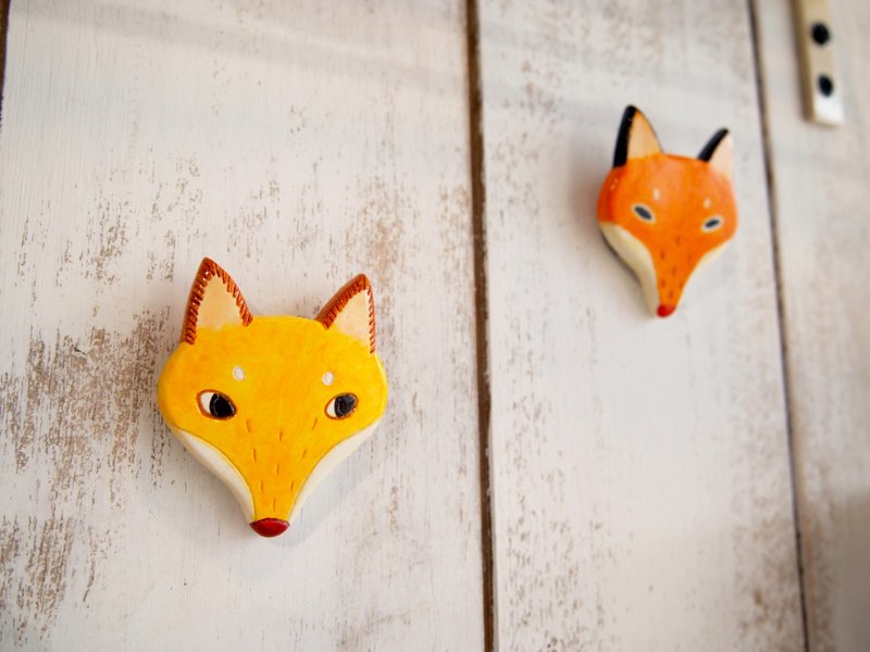 动物别针 / 狐狸先生 (黄色) - 胸针 - 粘土 黄色